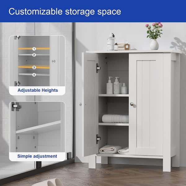23.62 in. W x 11.81 in. D x 31.50 in. H White Freestanding Double-Door Bathroom Storage Linen Cabinet
