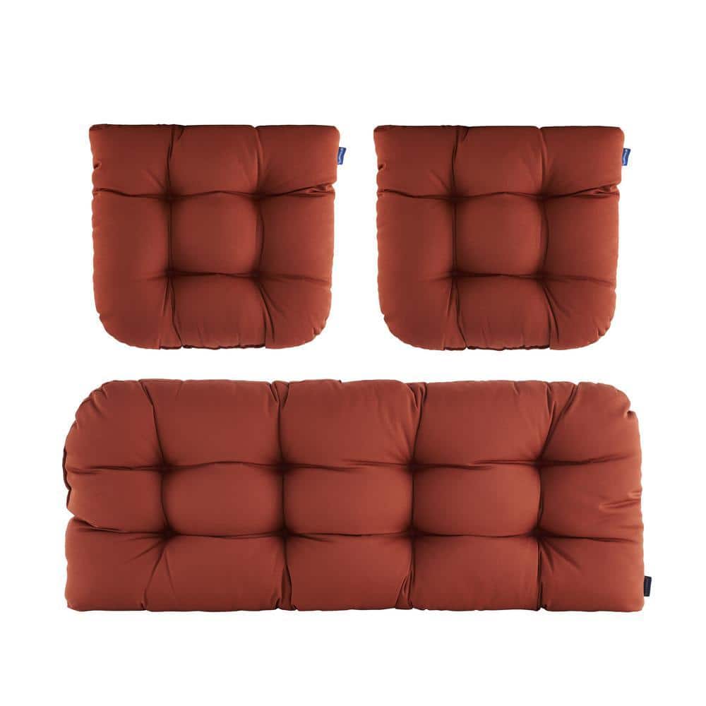 BLISSWALK 3Piece Outdoor Chair Cushions Loveseat Outdoor Cushions Set Wicker Patio Cushion for Patio Furniture, Brick Red H4"xW19" 3SL06