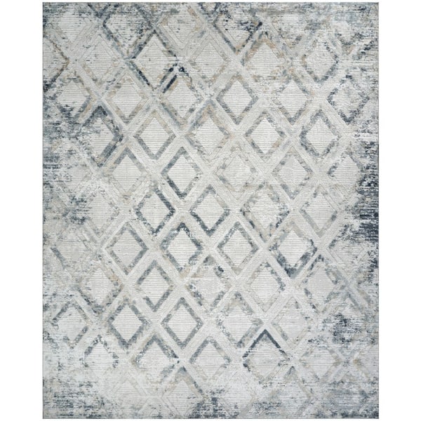 Dekor 8 ft. x 10 ft. Grey Navy Diamond Contemporary Area Rug