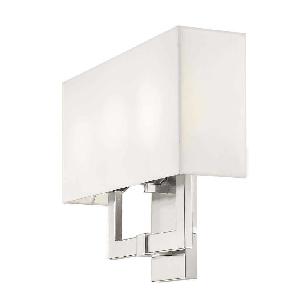 Brushed Nickel 3-Light Sconce with Off-White Fabric Shade