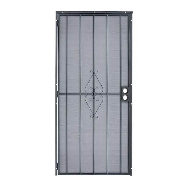 Grisham 28 in. x 78 in. Universal/Reversible 808 Series Protector Black Steel Security Door with Expanded Steel Screen