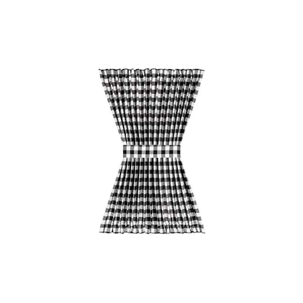 ACHIM Buffalo Check 54 in. W x 40 in. L Polyester/Cotton Light Filtering Door Panel and Tieback in Black/White
