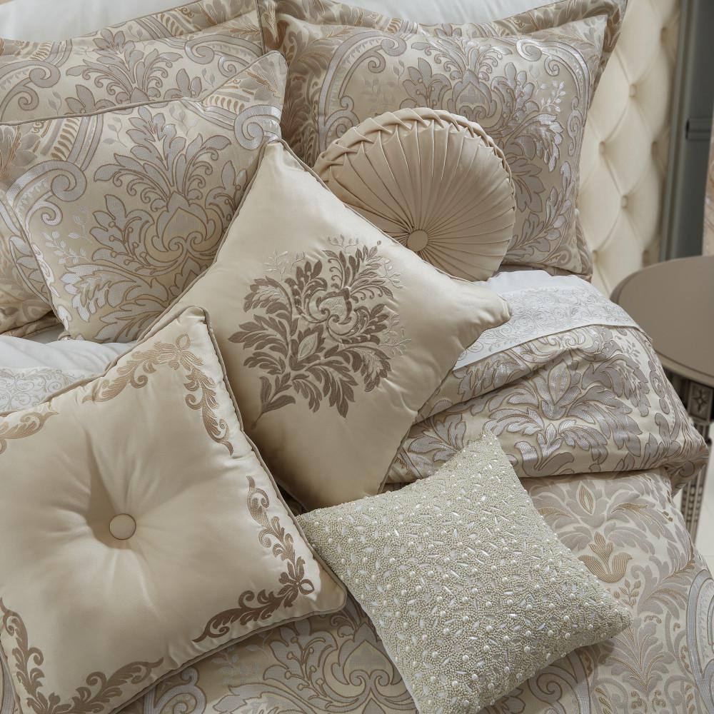 Champagne Ivory Damask 20" Square Decorative Throw Pillow