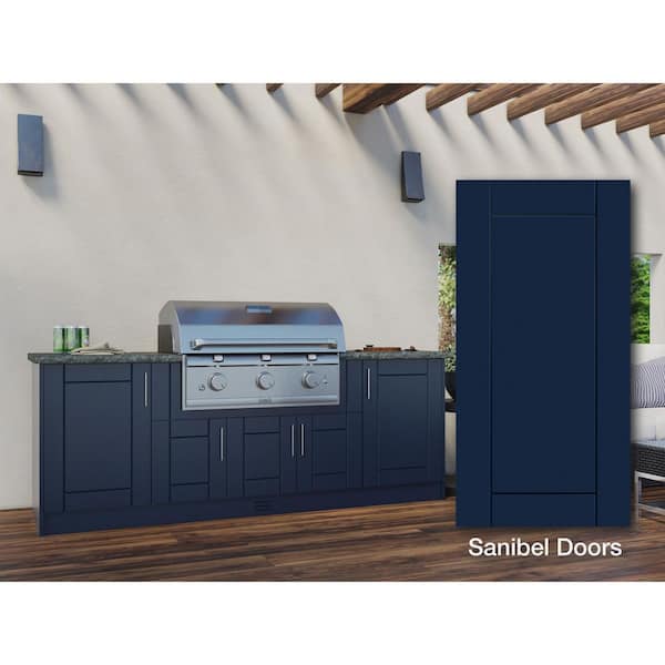 Sanibel Sapphire Blue 12-Piece 91.25 in. x 34.5 in. x 28 in. Outdoor Kitchen Cabinet Island Set