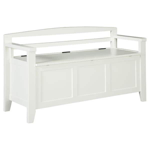Benjara Transitional Style 46 in. W White Wooden Bench with Lift Top ...