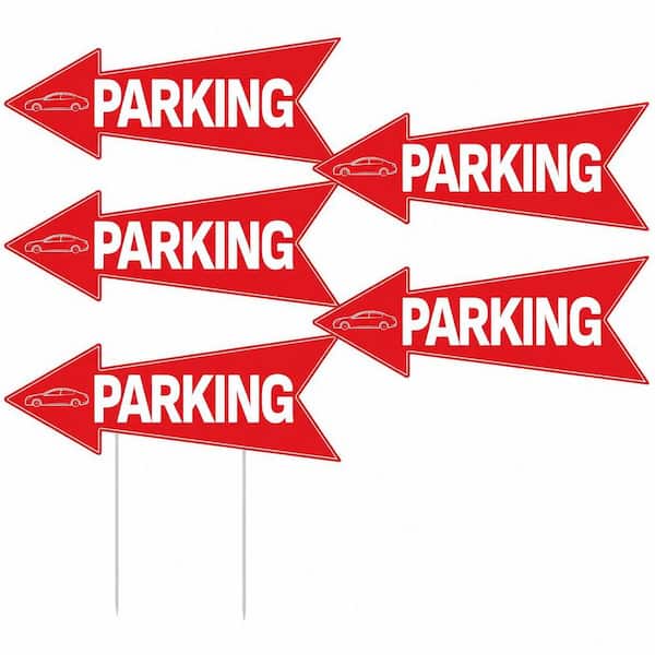 5 Pack Double Sided Corrugated Plastic Arrow Parking Sign Waterproof Red White Directional Outdoor Parking Sign