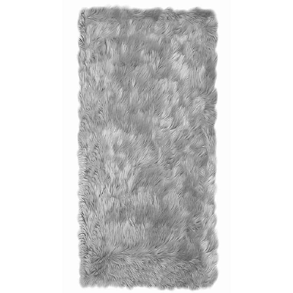 Ghouse Rectangular Grey Area Rug 2x5 feet, Thick and Fluffy Faux Sheepskin  Machine Washable Rectangular Plush Carpet, Faux Sheepskin Rug for Living