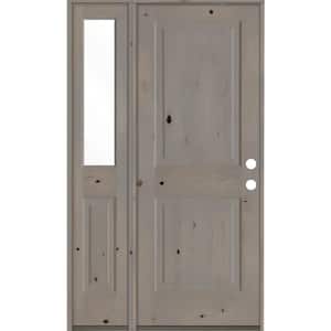 44 in. x 80 in. Rustic knotty alder 2-Panel Left-Hand/Inswing Clear Glass Grey Stain Wood Prehung Front Door w/Sidelite