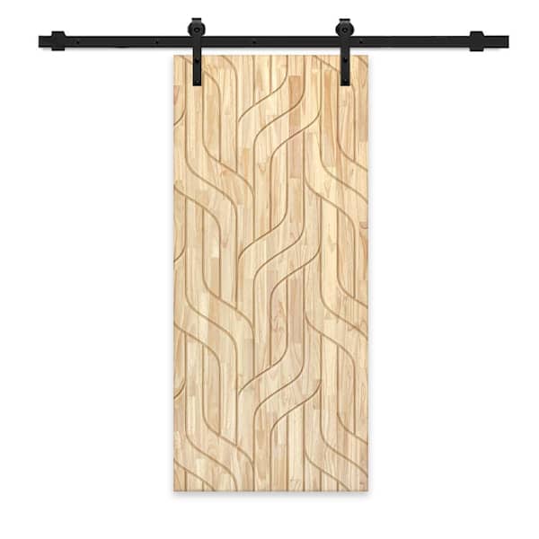 CALHOME 36 in. x 96 in. Natural Pine Wood Unfinished Interior Sliding Barn Door with Hardware Kit