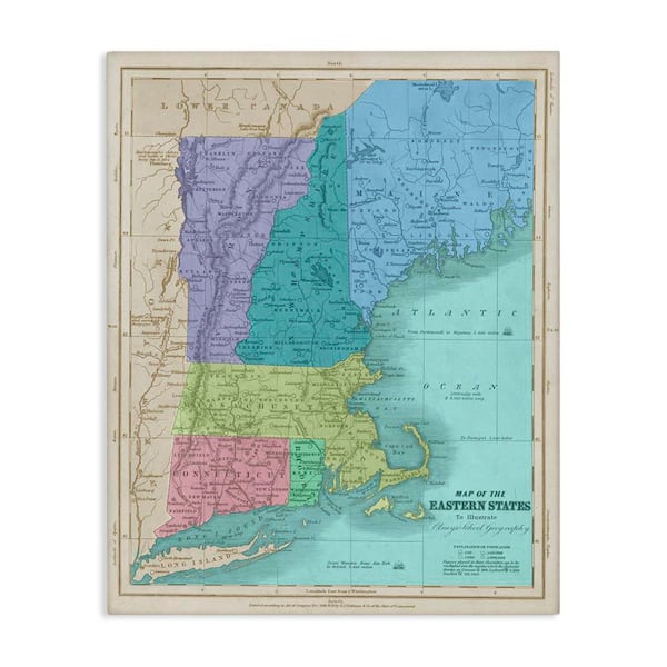 Map of Eastern States New England Border Lines by Daphne Polselli Unframed Graphic Art Print Country 36 in. x 48 in.