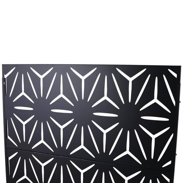 hide様 4 ft. x 6.3 ft. Black Steel Patio Privacy Fence Screen, Decorative