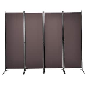 5.6 ft. Tall Coffee 4-Panel Privacy Screen Folding Room Divider Freestanding with Iron Frame
