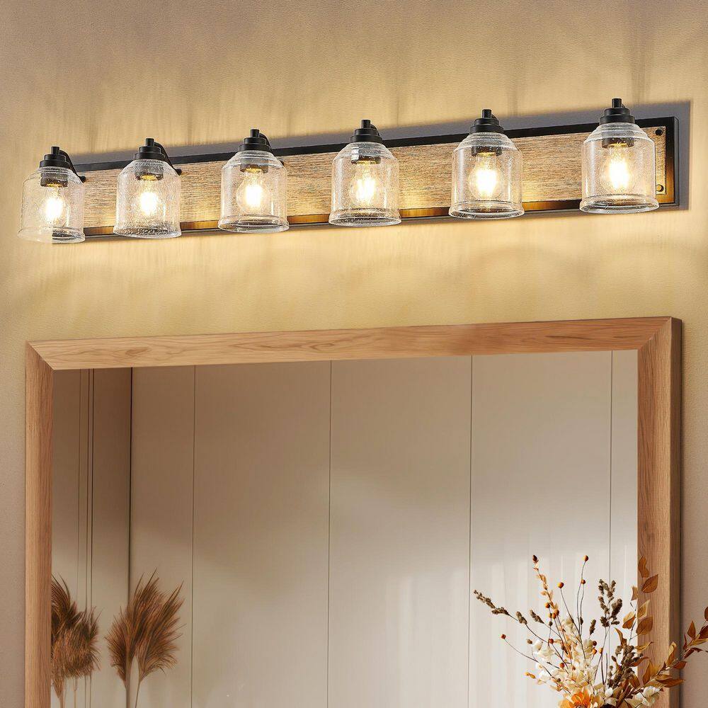 49 in. 6-Light Black/Gray Farmhouse Bathroom Vanity Light with Bubble Glass Shades price history on PriceWatchPro