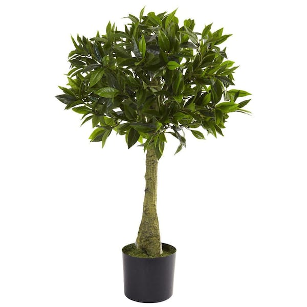 Nearly Natural 3 ft. Artificial UV Resistant Indoor/Outdoor Bay Leaf Topiary