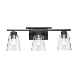 Mistral 23.5 in. 3-Light Black Dual Bar Vanity Light with Clear Glass Shades