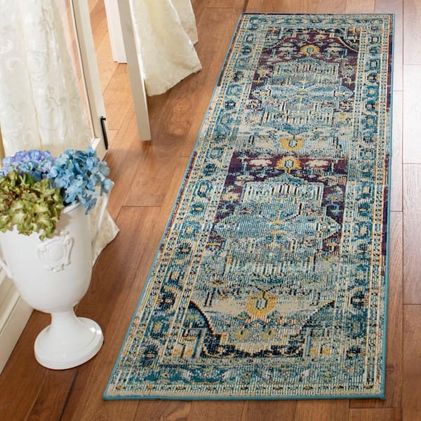 Crystal Teal/Rose 2 ft. x 13 ft. Border Runner Rug