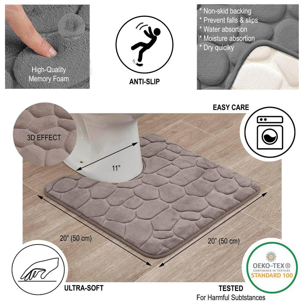 Taupe Memory Foam U-Shaped Contour Bath Rug with Pebble Design