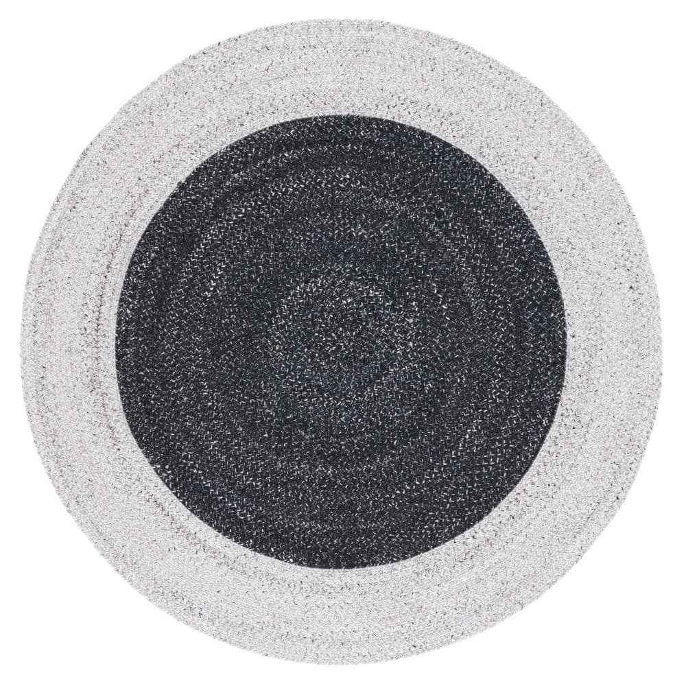 Elegant Handwoven Braided Reversible Rug - 5' Round, Dark Grey & Light Grey