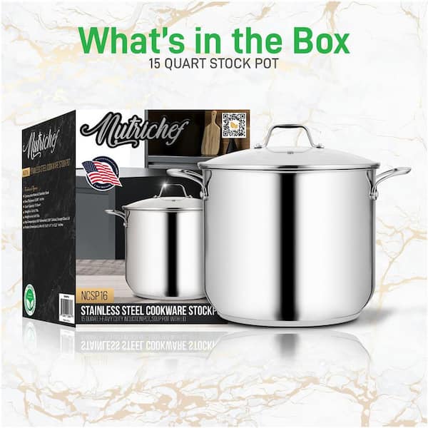 NutriChef 15 qt. Stainless Steel Cookware Stock Pot Heavy Duty