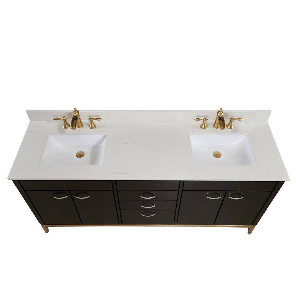 Milano White 73'' Stone Double Bathroom Vanity Top with Sinks