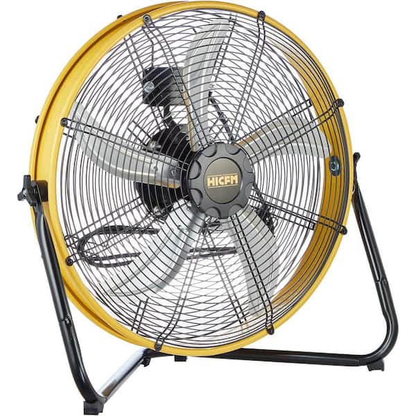 20 in. 3 Fan Speeds Floor Fan in Yellow Heavy Duty Shroud Fan with IP 44 Enclosed Powerful 1/4 Motor