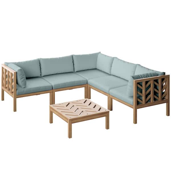 TK CLASSICS 6-Piece Acacia Outdoor Sectional Conversation Set with Spa Cushions
