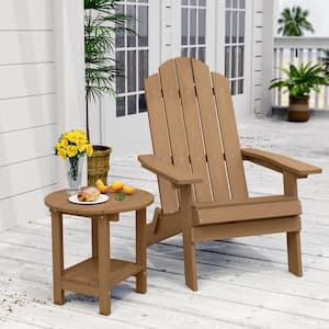 Teak Plastic Outdoor Patio Folding Adirondack Chair with Side Table