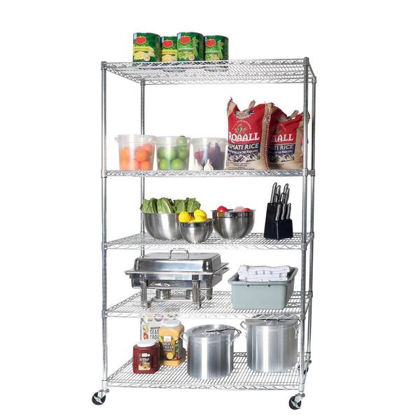 5-Tier Steel Wire Shelving Unit - 24x18x75 Inch Heavy Duty Storage Rack With Wheels
