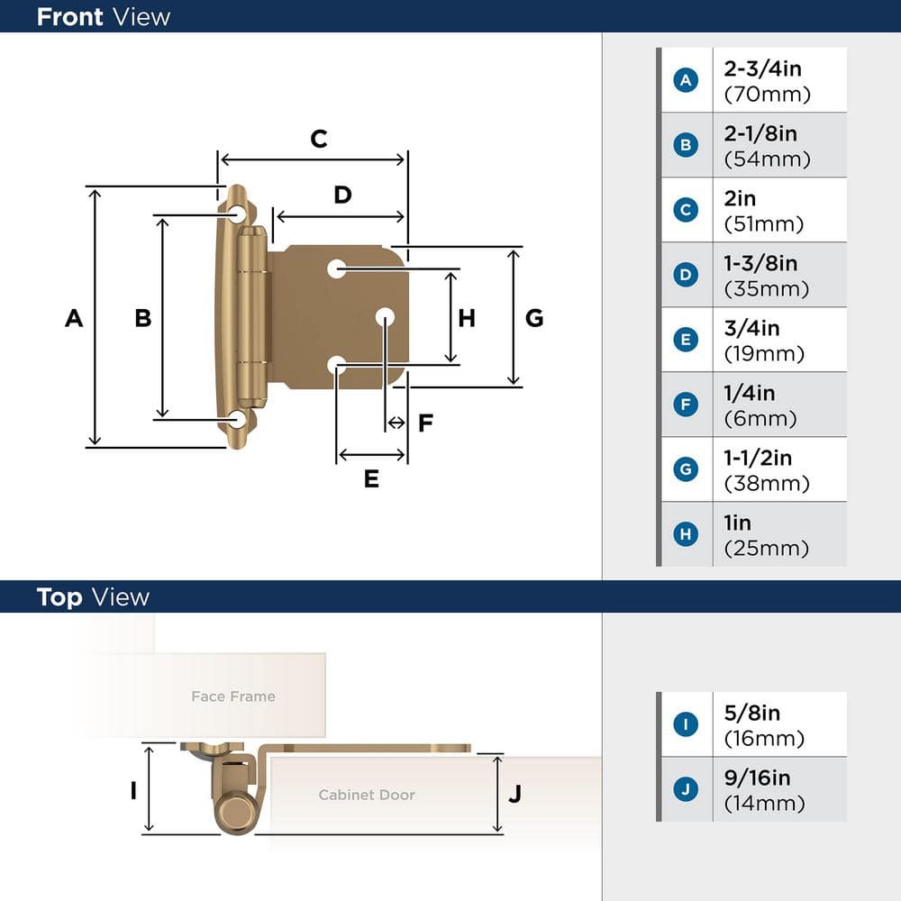 Champagne Bronze Variable Overlay Self-Closing Cabinet Hinges