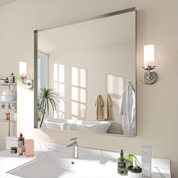 TOOLKISS 36 in. W x 36 in. H Rectangular Aluminum Framed Wall Bathroom Vanity Mirror in Silver