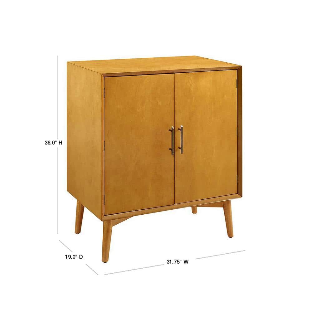 Landon Mid-Century Acorn Brown Bar Cabinet with Antique Brass Handles