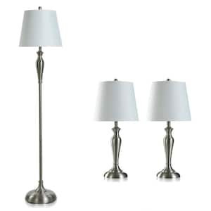 Brushed Steel Set 61 in. Brushed Steel Floor and Table Lamp with Linen Shade