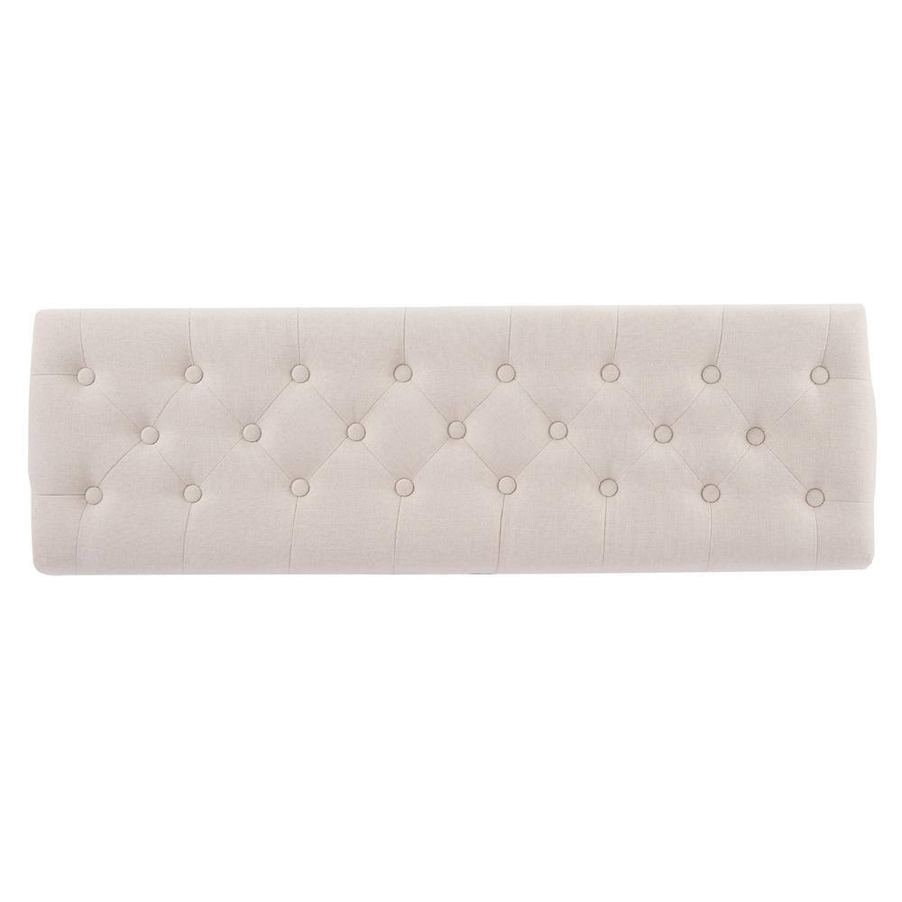 Beige French Vintage Upholstered Bench with Carved Wood Frame