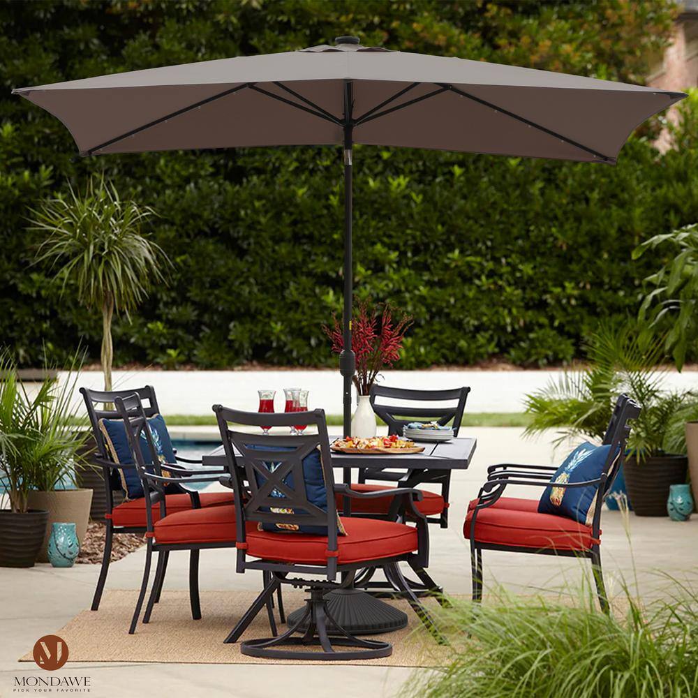 6.5 x 10ft Rectangular Patio Umbrella with 26 Led Lights Outdoor Market Table Umbrella with Push Button Tilt and Crank for Garden(Taupe)