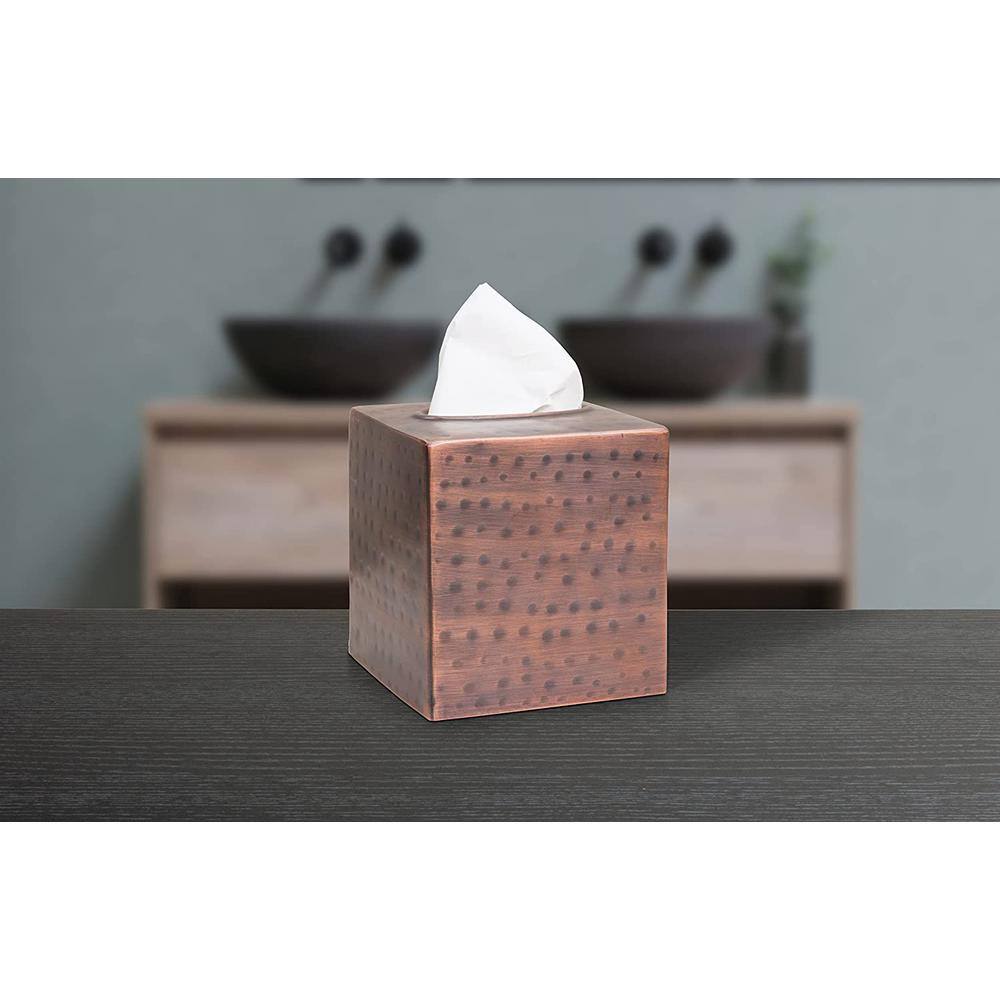 Antique Copper Hand Hammered Metal Tissue Box Cover