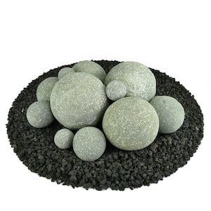 Mixed Set of 13 Ceramic Fire Balls in Pewter Gray Speckled