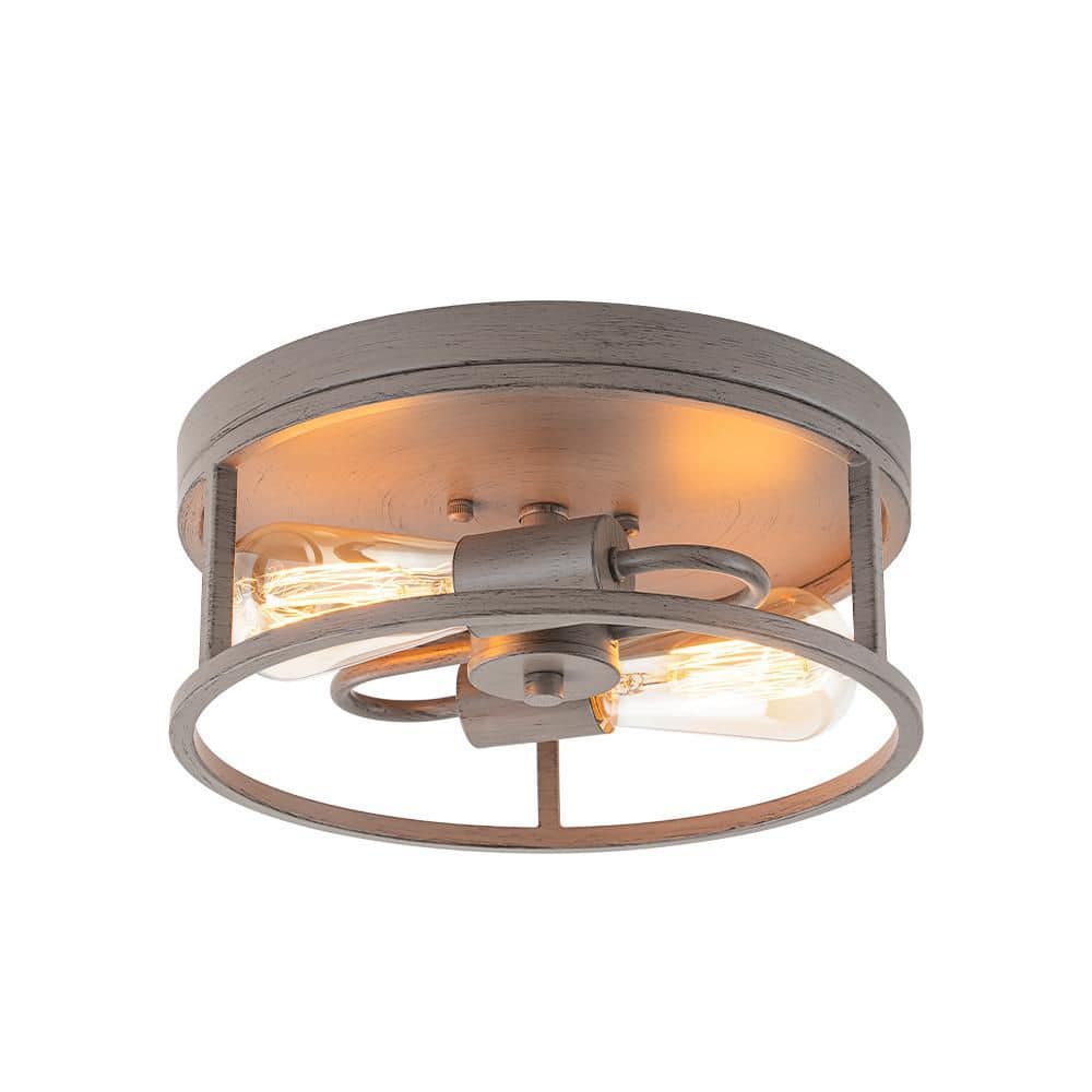 Lumin 2-Light 12-in.W Distressed Gray Industrial Flush-Mount Round Drum Ceiling Light with Open Cage for Foyer price history on PriceWatchPro