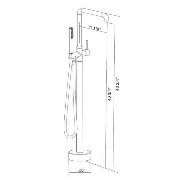 Floor Mounted Graceful Single-Handle Freestanding Bathtub Faucet with Hand Shower in Brushed Brass