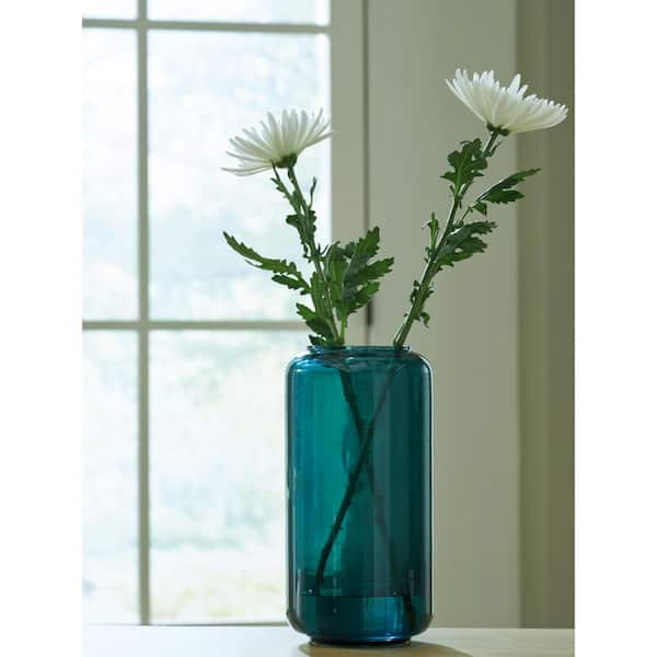 Inisland 12 in. Green Glass Cylinder Decorative Vase
