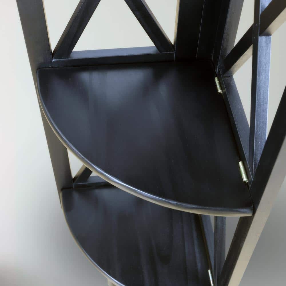 Black Wood 4-Shelf Corner Folding Bookcase
