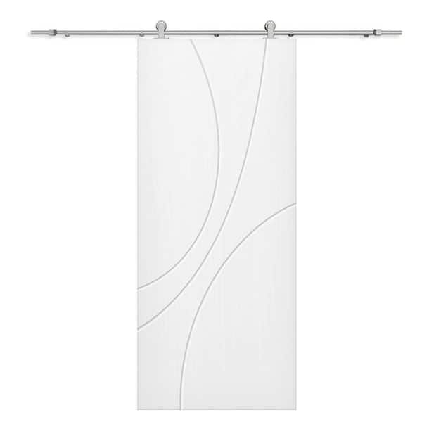 CALHOME 30 in. x 96 in. White Painted Composite MDF Paneled Interior Sliding Barn Door with Hardware Kit