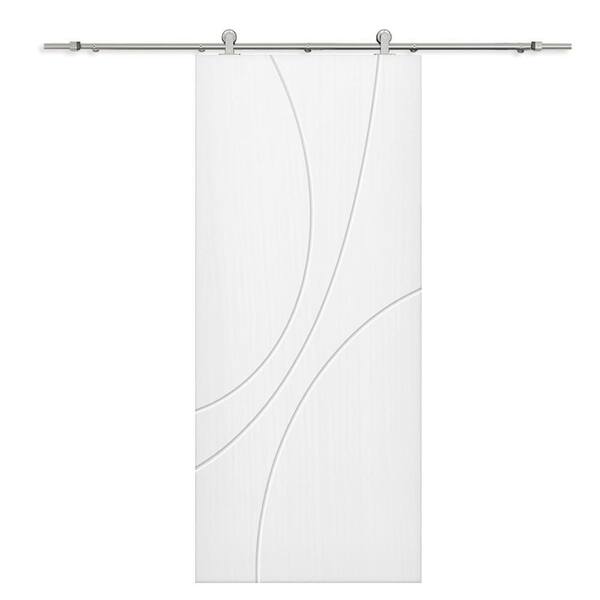 CALHOME 36 in. x 96 in. White Painted Composite MDF Paneled Interior Sliding Barn Door with Hardware Kit