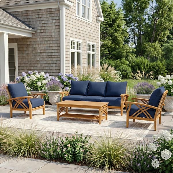 Informal Table Service Cambridge Casual Carmel 4-Piece Teak Wood Outdoor Conversation Set with ...