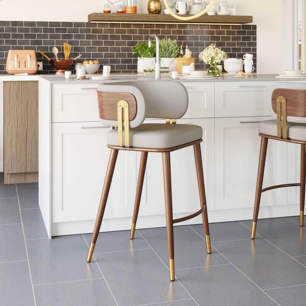 23.7 in. H Beige Finish Low Back Wood Bar Stool with Faux Leather Square Seat Piece of 1 price history on PriceWatchPro