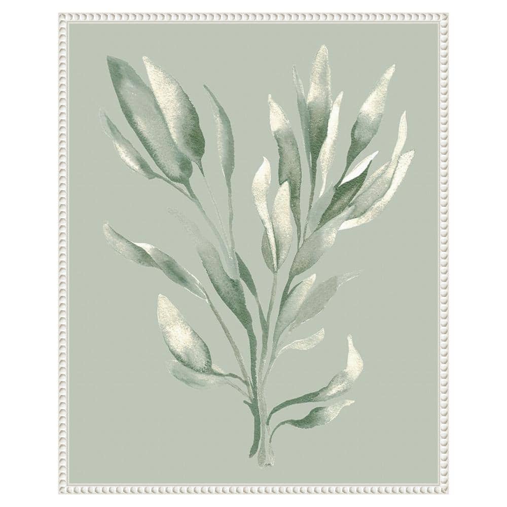 Tonal Green Ferns Beaded Framed Canvas Wall Art