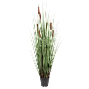 48 in. Artificial Potted Green Straight Grass and Cattails