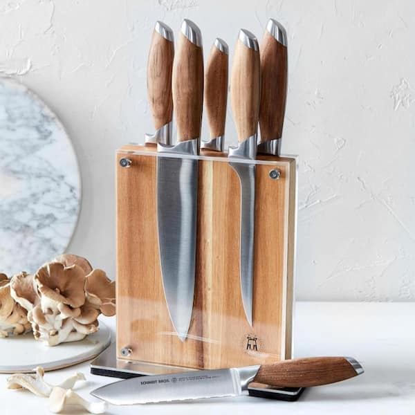 7pc Chopping Kitchen Set With 6pc Knife Block Set & In-Built Knife Sharpener And Large Gourmet Birchwood Chopping Board