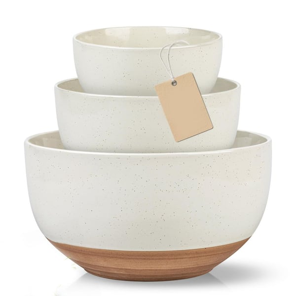 3-Piece Ceramic Mixing Bowl Set Stoneware Nesting Bowls with Rustic Terracotta Underside Microwave Safe