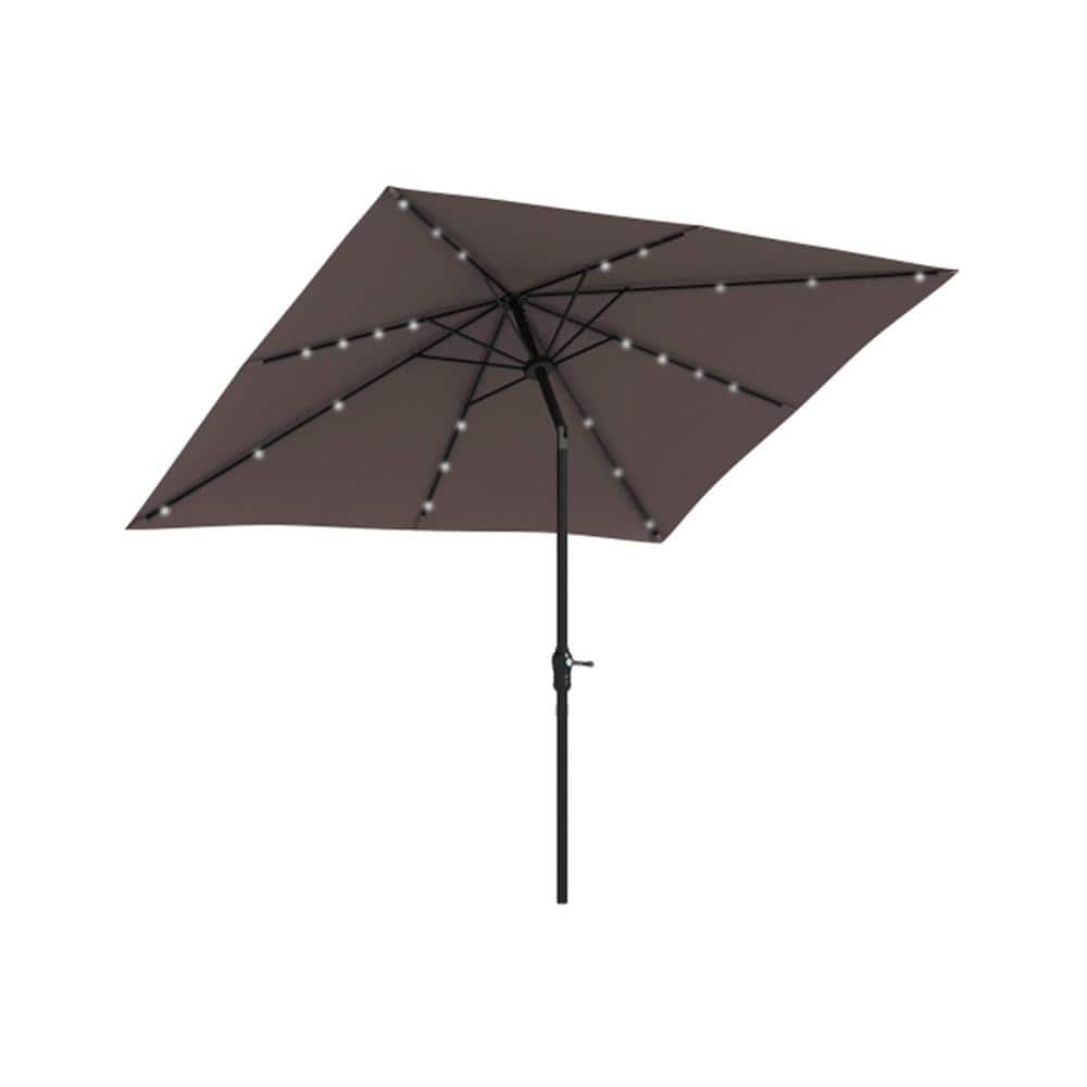 9 ft. x 7 ft. Patio Outdoor Steel Solar LED Lighted Umbrella with Tilt and Crank for Backyard, Pool and Beach in Brown price history on PriceWatchPro