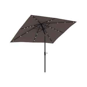 9 ft. x 7 ft. Patio Outdoor Steel Solar LED Lighted Umbrella with Tilt and Crank for Backyard, Pool and Beach in Brown